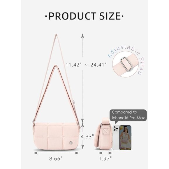 Small Nylon Puffer Crossbody Bag Women Compact Water-Resistant Stylish - Picture 3 of 8